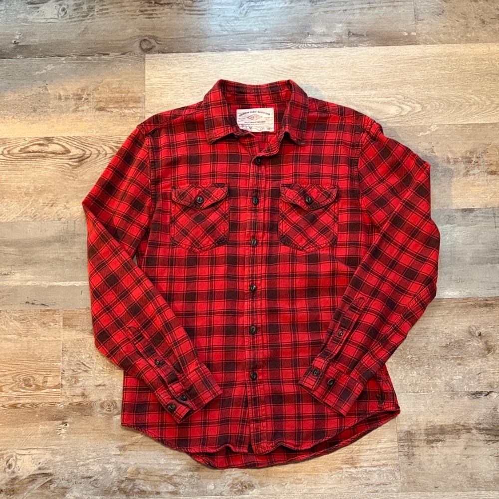 Men's Red and Black American Eagle Flannel Shirt